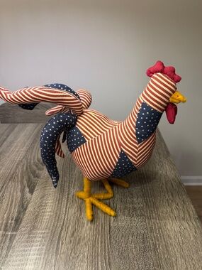 Vintage Americana Patriotic Rooster Figurine Stars and Stripes Folk Art